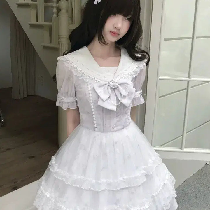[BUNJANG] Clear Style Sailor Dress / 양산형 클리어 스타일 세라복 레이스 프릴 스위트 드레스(예약판매)