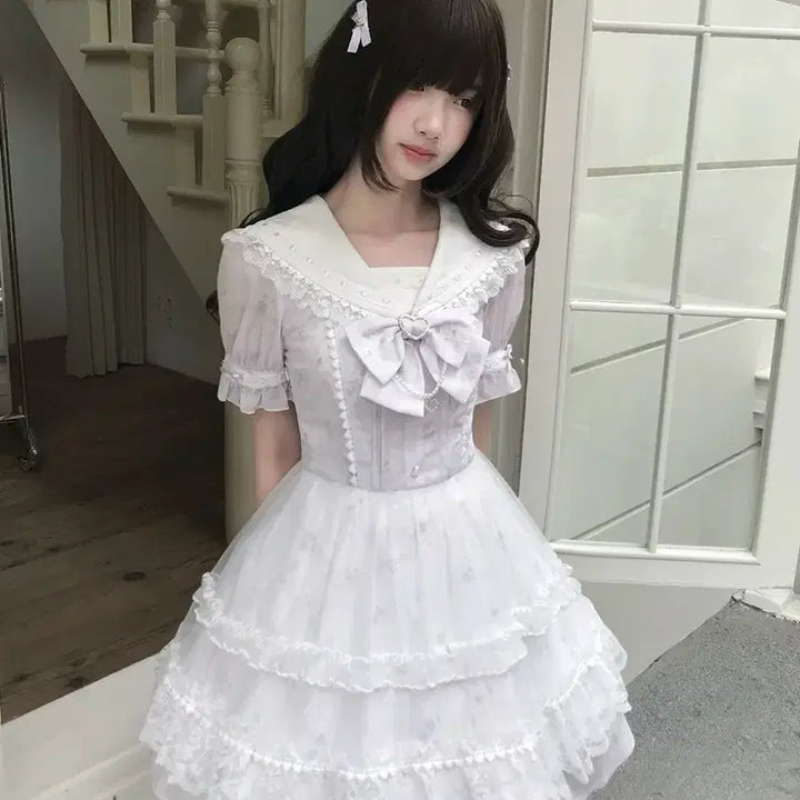 [BUNJANG] Clear Style Sailor Dress / 양산형 클리어 스타일 세라복 레이스 프릴 스위트 드레스(예약판매)
