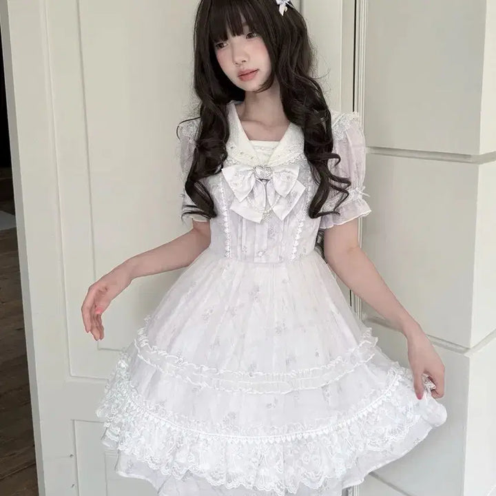 [BUNJANG] Clear Style Sailor Dress / 양산형 클리어 스타일 세라복 레이스 프릴 스위트 드레스(예약판매)