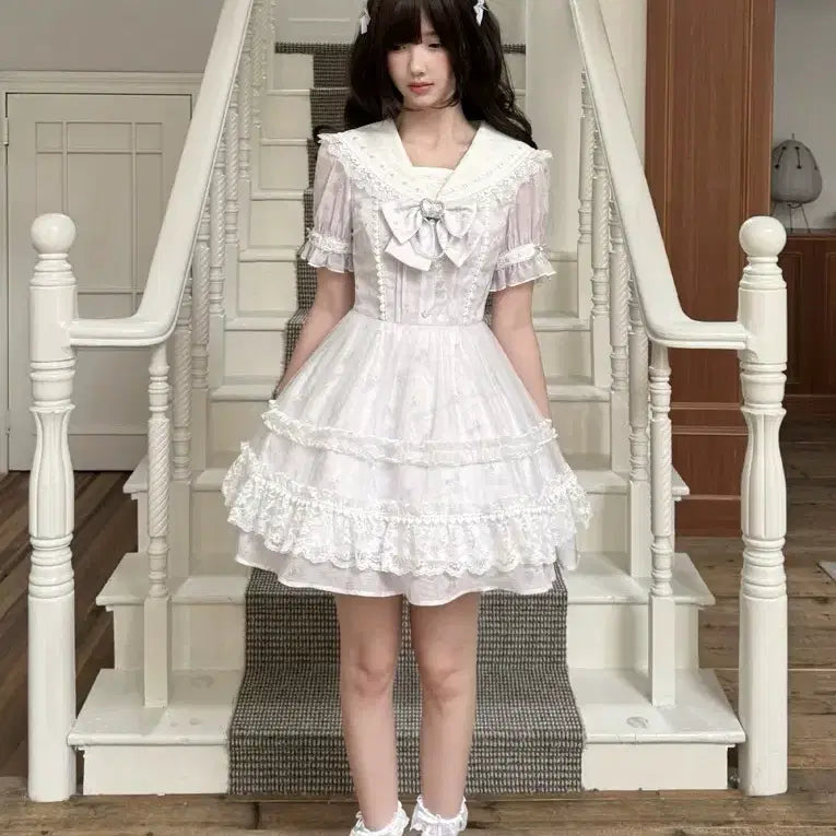 [BUNJANG] Clear Style Sailor Dress / 양산형 클리어 스타일 세라복 레이스 프릴 스위트 드레스(예약판매)