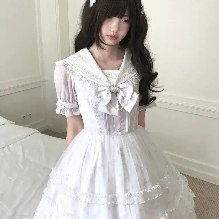 [BUNJANG] Clear Style Sailor Dress / 양산형 클리어 스타일 세라복 레이스 프릴 스위트 드레스(예약판매)