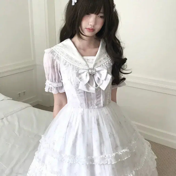 [BUNJANG] Clear Style Sailor Dress / 양산형 클리어 스타일 세라복 레이스 프릴 스위트 드레스(예약판매)