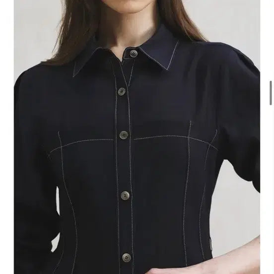 [BUNJANG] Hans Style HS Bustier Shirt Navy Medium / 한스스타일 에이치에스 뷔스티에 셔츠 네이비 미듐사이즈