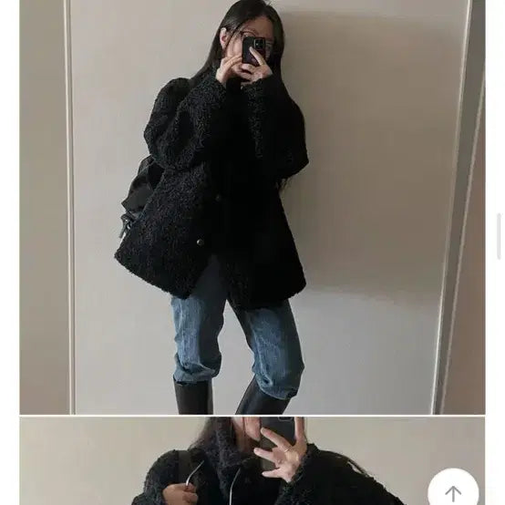 [SOLD OUT] 양털 하이넥 퍼 무스탕 블랙