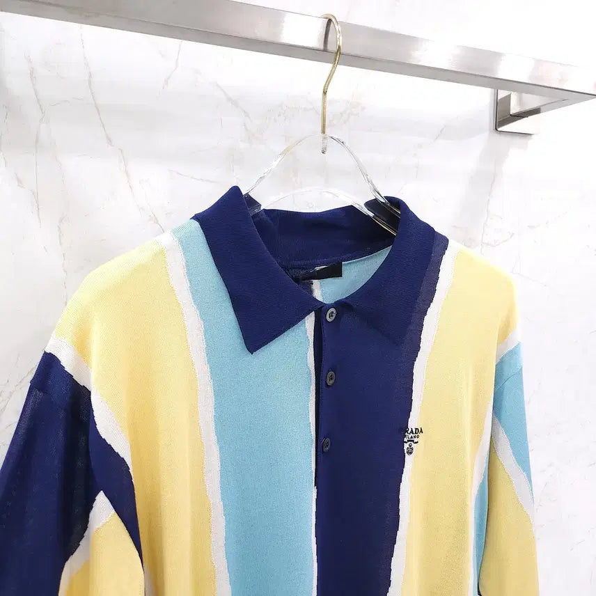 [BUNJANG] Prada Logo Stripe Polo Knit / 48 / 프라다 로고 스트라이프 폴로 니트 UMB335