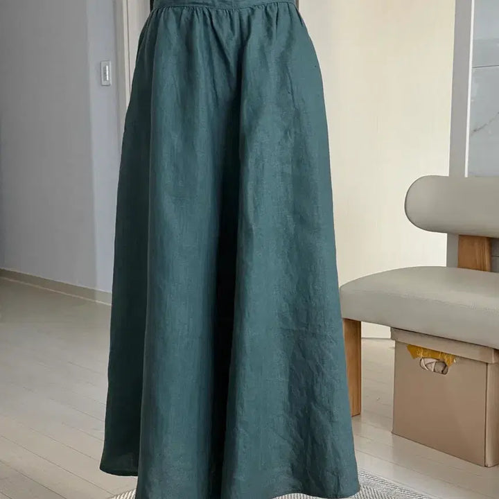 [BUNJANG] Bonnie Strauss Teal Long Linen Skirt / Bonnie Strauss 청록색 롱린넨 스커트