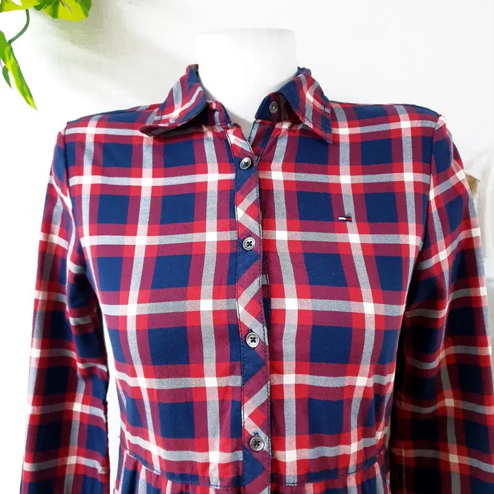 [BUNJANG] Tommy Hilfiger Check Collar Shirt Dress XS / 타미힐피거 셔츠원피스 44 55 체크카라 네이비레드 XS