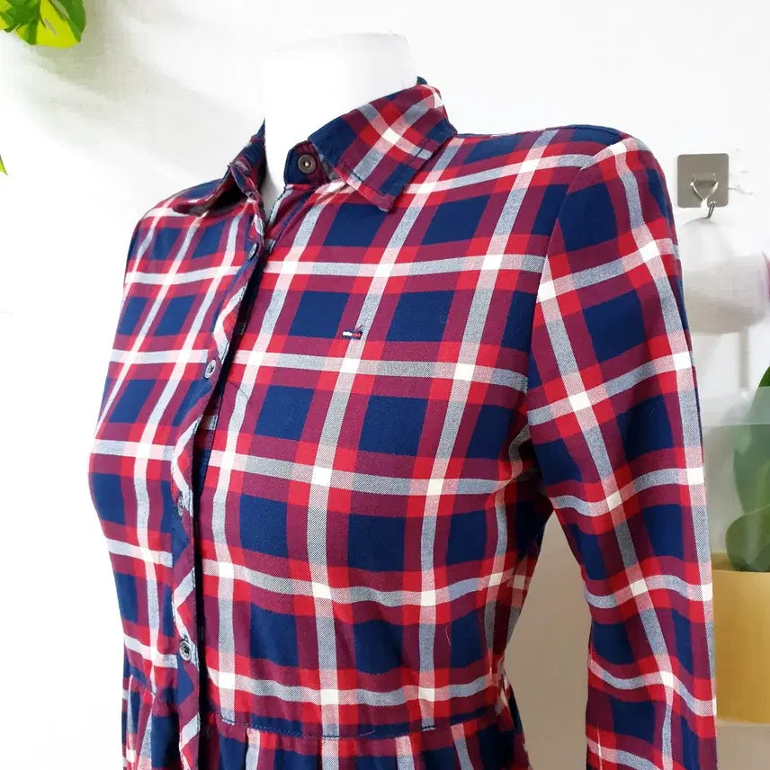 [BUNJANG] Tommy Hilfiger Check Collar Shirt Dress XS / 타미힐피거 셔츠원피스 44 55 체크카라 네이비레드 XS