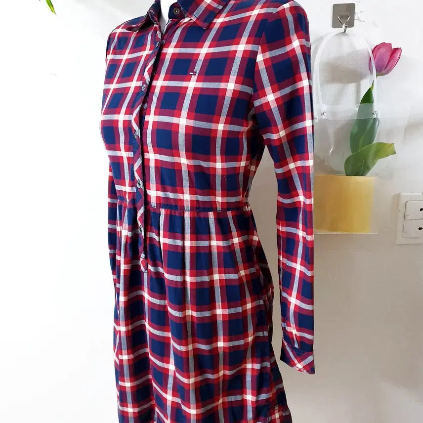 [BUNJANG] Tommy Hilfiger Check Collar Shirt Dress XS / 타미힐피거 셔츠원피스 44 55 체크카라 네이비레드 XS