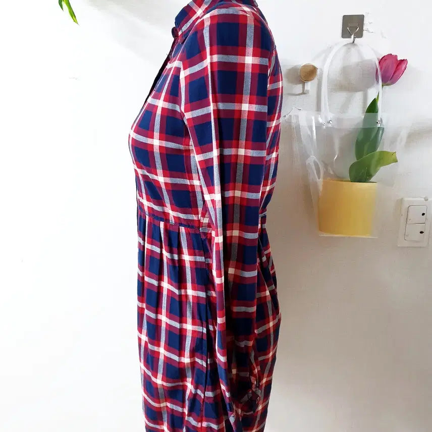 [BUNJANG] Tommy Hilfiger Check Collar Shirt Dress XS / 타미힐피거 셔츠원피스 44 55 체크카라 네이비레드 XS