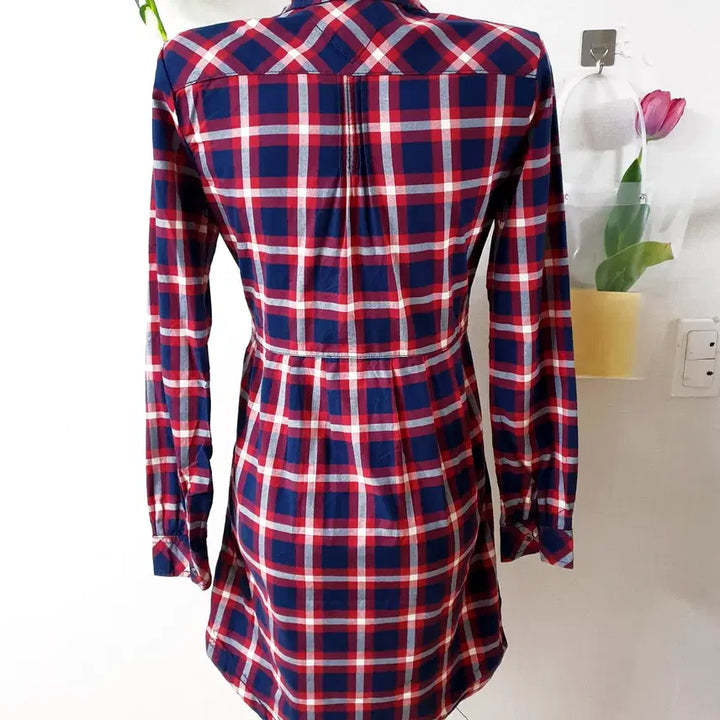 [BUNJANG] Tommy Hilfiger Check Collar Shirt Dress XS / 타미힐피거 셔츠원피스 44 55 체크카라 네이비레드 XS