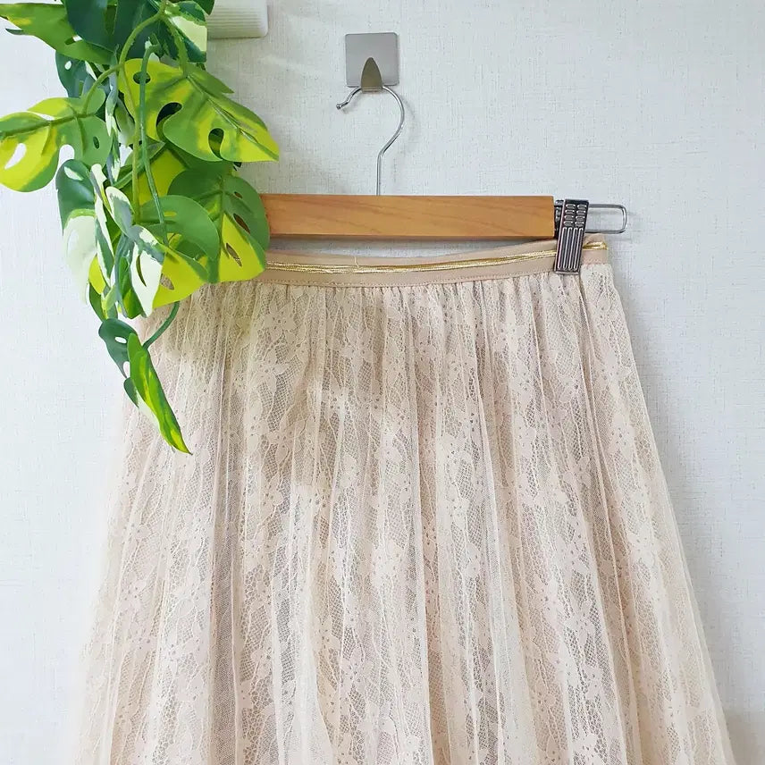 [BUNJANG] Pink Ivory Tulle Skirt / 레이스안감 튤스커트 롱치마 밴딩 핑크빛아이보리
