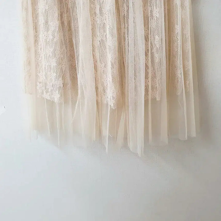 [BUNJANG] Pink Ivory Tulle Skirt / 레이스안감 튤스커트 롱치마 밴딩 핑크빛아이보리