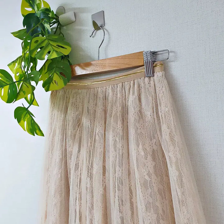 [BUNJANG] Pink Ivory Tulle Skirt / 레이스안감 튤스커트 롱치마 밴딩 핑크빛아이보리