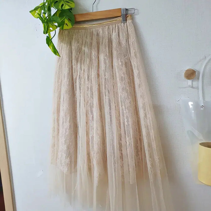 [BUNJANG] Pink Ivory Tulle Skirt / 레이스안감 튤스커트 롱치마 밴딩 핑크빛아이보리