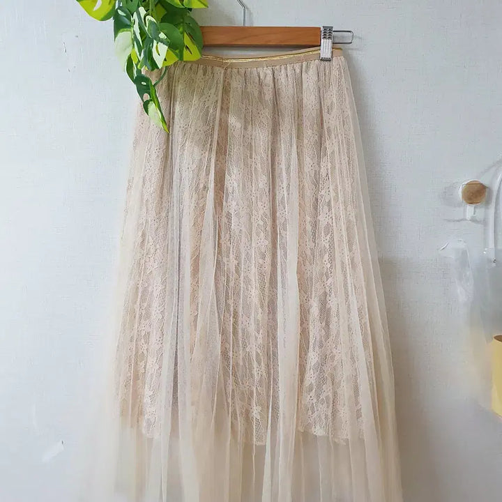 [BUNJANG] Pink Ivory Tulle Skirt / 레이스안감 튤스커트 롱치마 밴딩 핑크빛아이보리