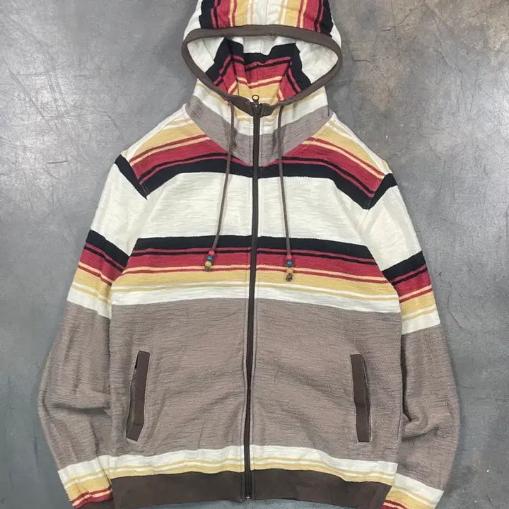 [BUNJANG] PowerToPeople Ethnic Stripe Hooded Zip-Up Sweatshirt / PowerToPeople 에스닉 스트라이프 후드 집업