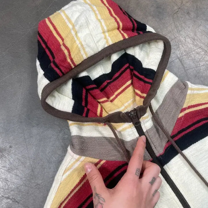 [BUNJANG] PowerToPeople Ethnic Stripe Hooded Zip-Up Sweatshirt / PowerToPeople 에스닉 스트라이프 후드 집업