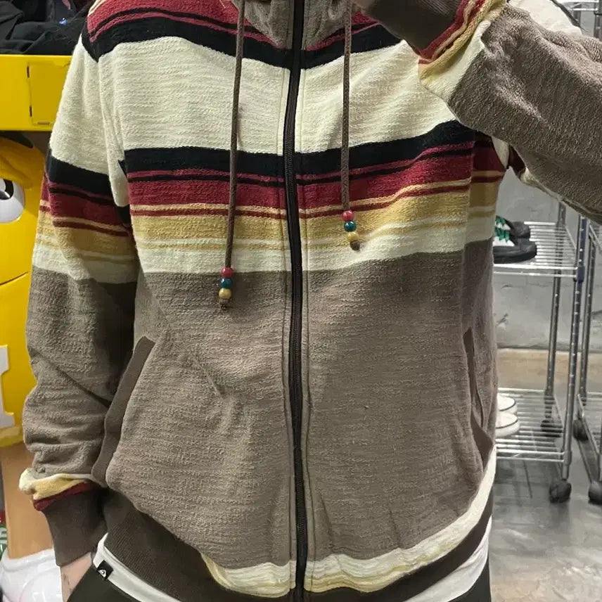 [BUNJANG] PowerToPeople Ethnic Stripe Hooded Zip-Up Sweatshirt / PowerToPeople 에스닉 스트라이프 후드 집업