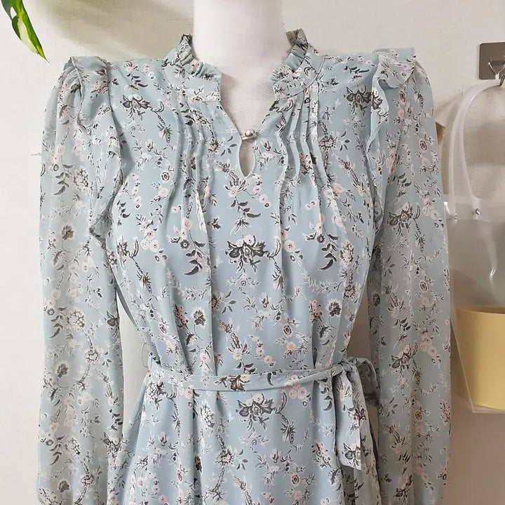 [BUNJANG] Roem Blooming Floral Chiffon Midi Dress / 로엠 블루밍 플라워 쉬폰 미디원피스 55 블루