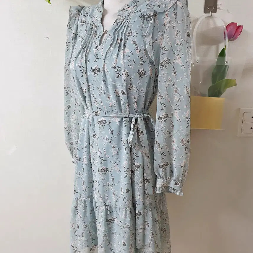 [BUNJANG] Roem Blooming Floral Chiffon Midi Dress / 로엠 블루밍 플라워 쉬폰 미디원피스 55 블루