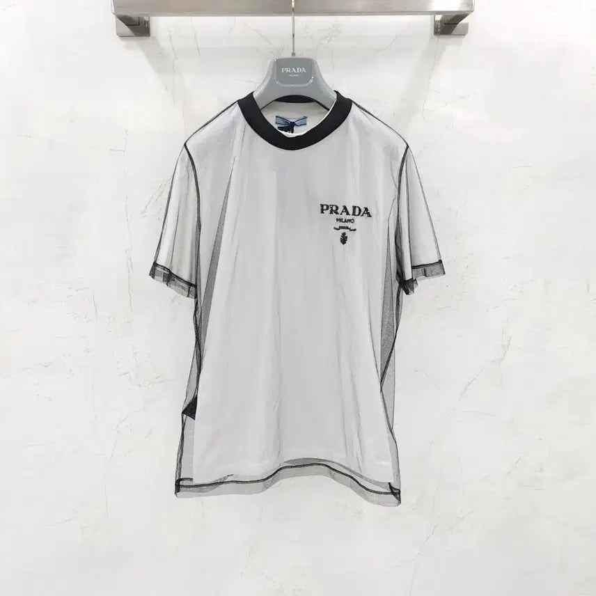 [BUNJANG] Prada Jersey Sequin Tulle Short Sleeve T-shirt / L / 프라다 여성 저지 시퀸 튤 반팔 티셔츠 3579AR