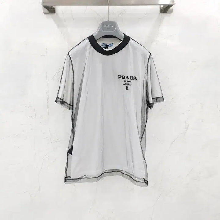 [BUNJANG] Prada Jersey Sequin Tulle Short Sleeve T-shirt / L / 프라다 여성 저지 시퀸 튤 반팔 티셔츠 3579AR