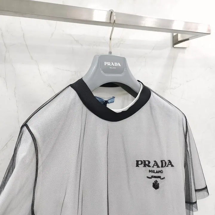 [BUNJANG] Prada Jersey Sequin Tulle Short Sleeve T-shirt / L / 프라다 여성 저지 시퀸 튤 반팔 티셔츠 3579AR