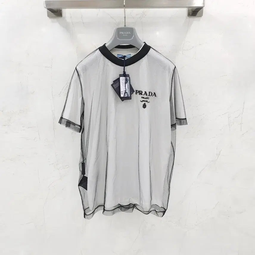 [BUNJANG] Prada Jersey Sequin Tulle Short Sleeve T-shirt / L / 프라다 여성 저지 시퀸 튤 반팔 티셔츠 3579AR