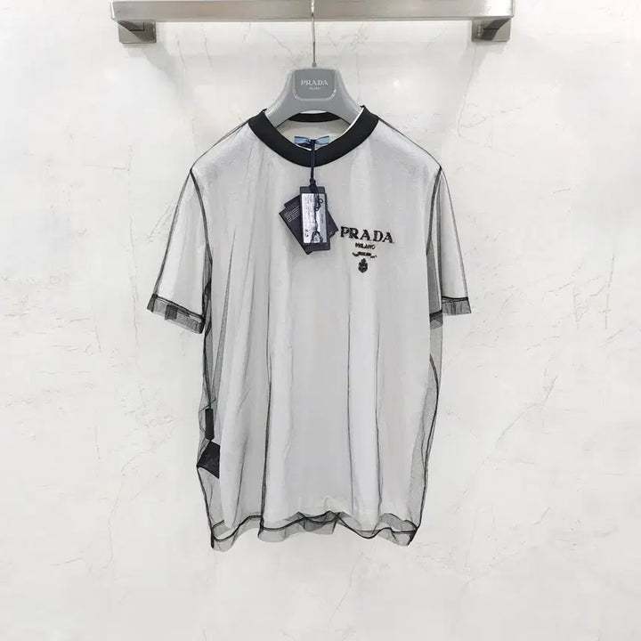 [BUNJANG] Prada Jersey Sequin Tulle Short Sleeve T-shirt / L / 프라다 여성 저지 시퀸 튤 반팔 티셔츠 3579AR