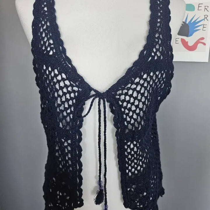 [BUNJANG] Navy Crochet Knit Vest / 네이비 크로셰 뜨개 조끼