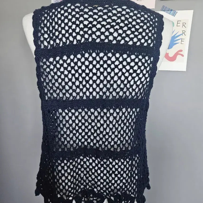 [BUNJANG] Navy Crochet Knit Vest / 네이비 크로셰 뜨개 조끼