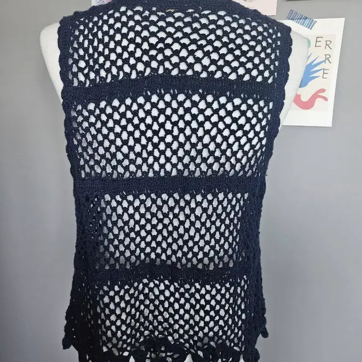 [BUNJANG] Navy Crochet Knit Vest / 네이비 크로셰 뜨개 조끼