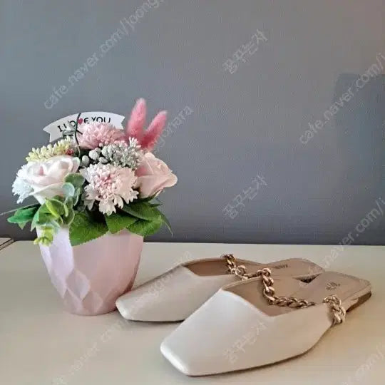 [BUNJANG] Zara Mule 230 - White Mule with Gold Chain / 자라 뮬/230