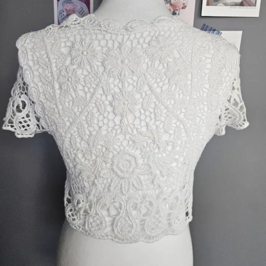 [BUNJANG] White Lace Short Sleeve Bolero Cardigan / 화이트 레이스 반팔 볼레로 가디건