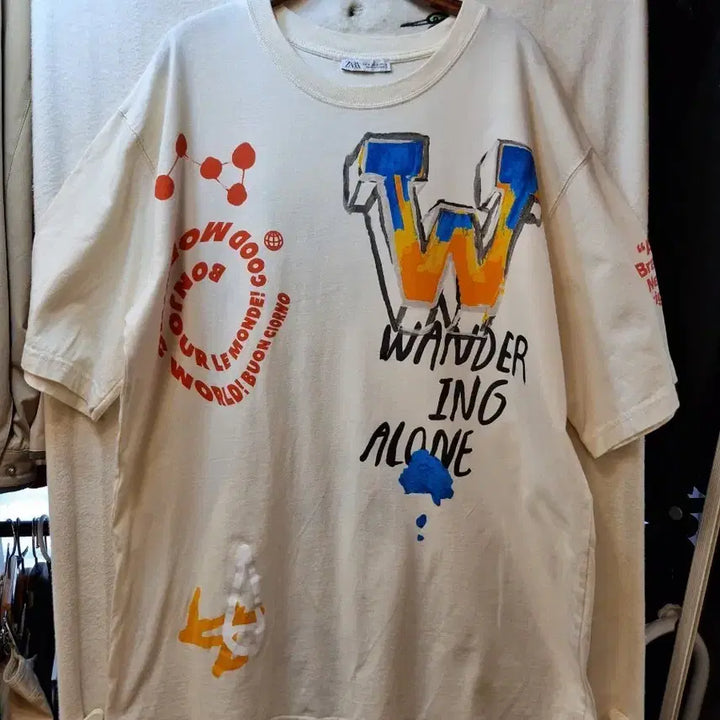 [BUNJANG] ZARA Printed Short Sleeve T-shirt Ivory / 자라 프린팅 반팔 티셔츠 아이보리