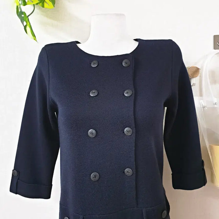 [BUNJANG] BCBG Double-Breasted Knit Dress / BCBG 7부 더블버튼 니트원피스 55 미디 네이비