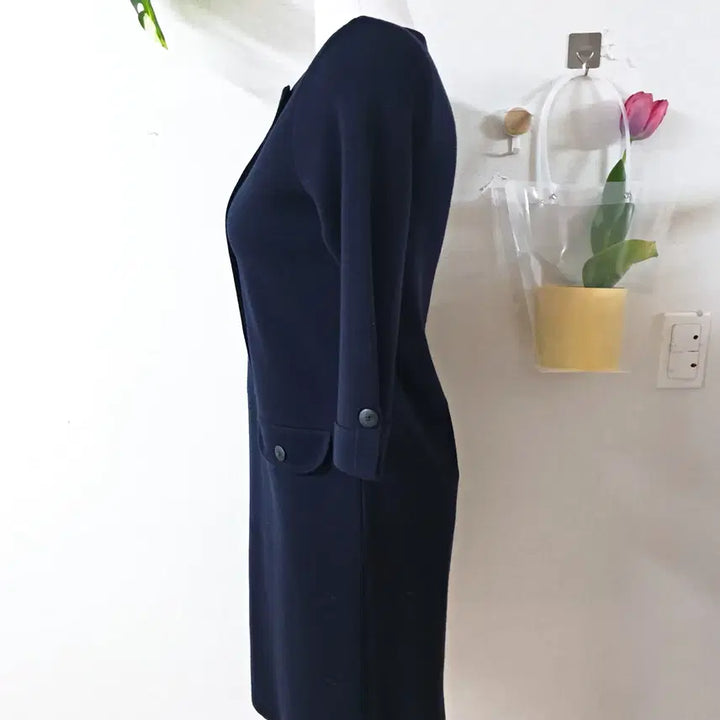 [BUNJANG] BCBG Double-Breasted Knit Dress / BCBG 7부 더블버튼 니트원피스 55 미디 네이비