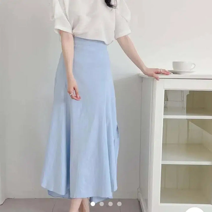 [BUNJANG] Sky Blue Long Skirt A-Line / 하늘색 롱 스커트 언발  트임 A라인 휴양지 데일리