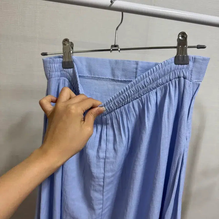 [BUNJANG] Sky Blue Long Skirt A-Line / 하늘색 롱 스커트 언발  트임 A라인 휴양지 데일리