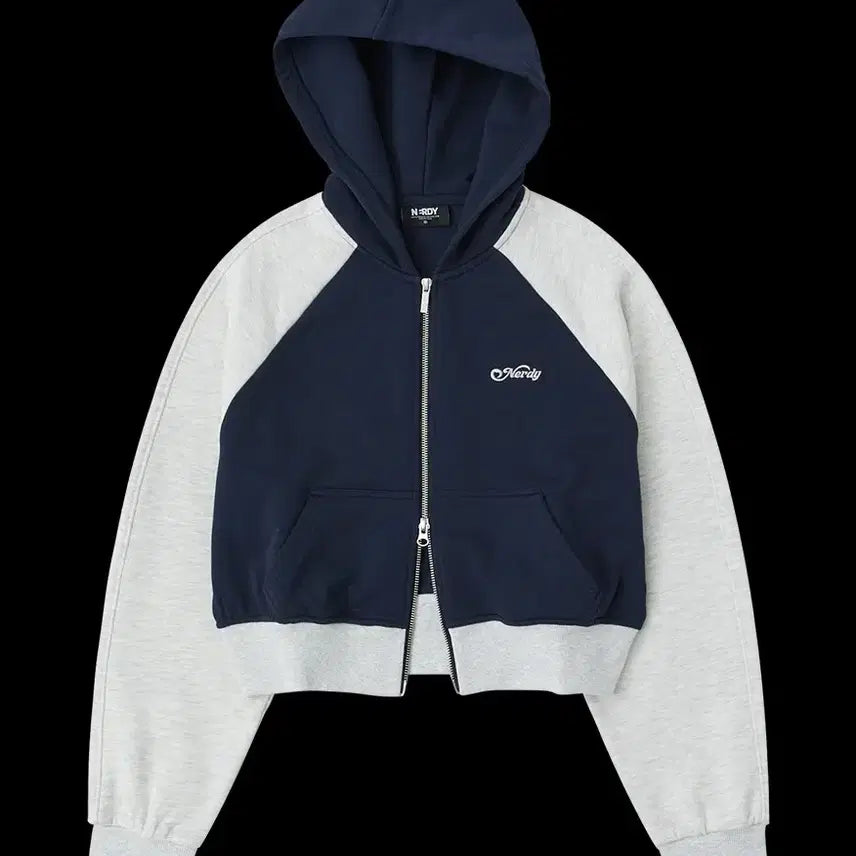 [BUNJANG] Nerdy Raglan Crop Hoodie Zip-up Navy / 널디 래글런 크롭 후드집업 네이비