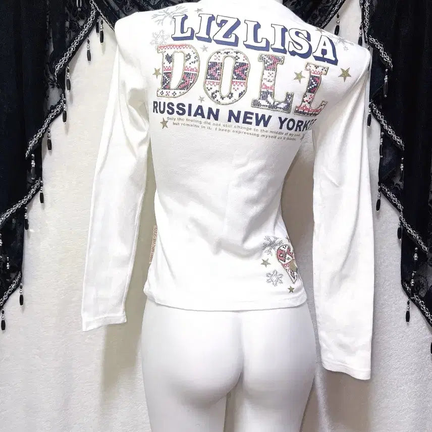 [SOLD OUT] 리즈리사돌 헤이세이 갸루 키치 펑크 핀터 레터링 글리터 핀터 긴팔탑