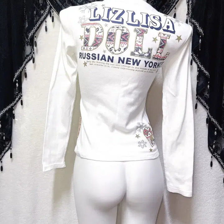 [SOLD OUT] 리즈리사돌 헤이세이 갸루 키치 펑크 핀터 레터링 글리터 핀터 긴팔탑