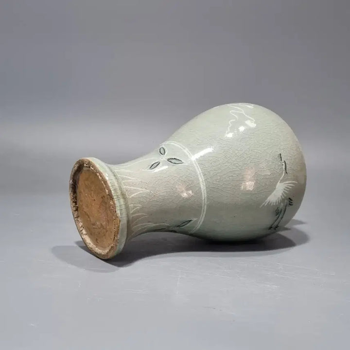 [BUNJANG] Celadon Porcelain Black and White Crane Plum Vase / 청자 흑백상감선학문매병. 높이 24.5