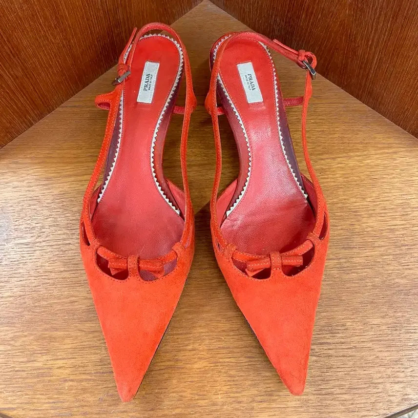 [BUNJANG] Prada Suede Ribbon Pumps Heel / [245] 프라다 리본 스웨이드 펌프스 힐