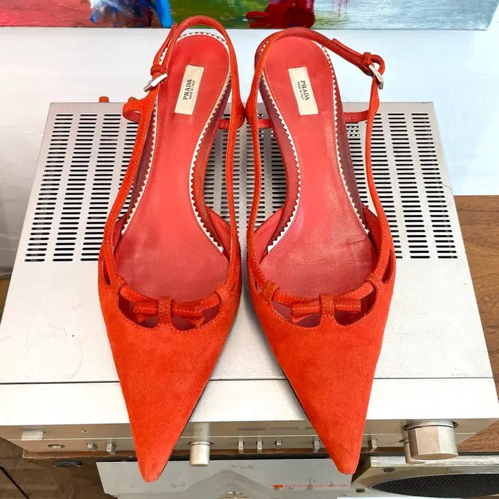 [BUNJANG] Prada Suede Ribbon Pumps Heel / [245] 프라다 리본 스웨이드 펌프스 힐