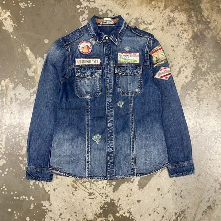 [BUNJANG] Jeep Washed Denim Jacket / Jeep  패치 워싱 데님 자켓
