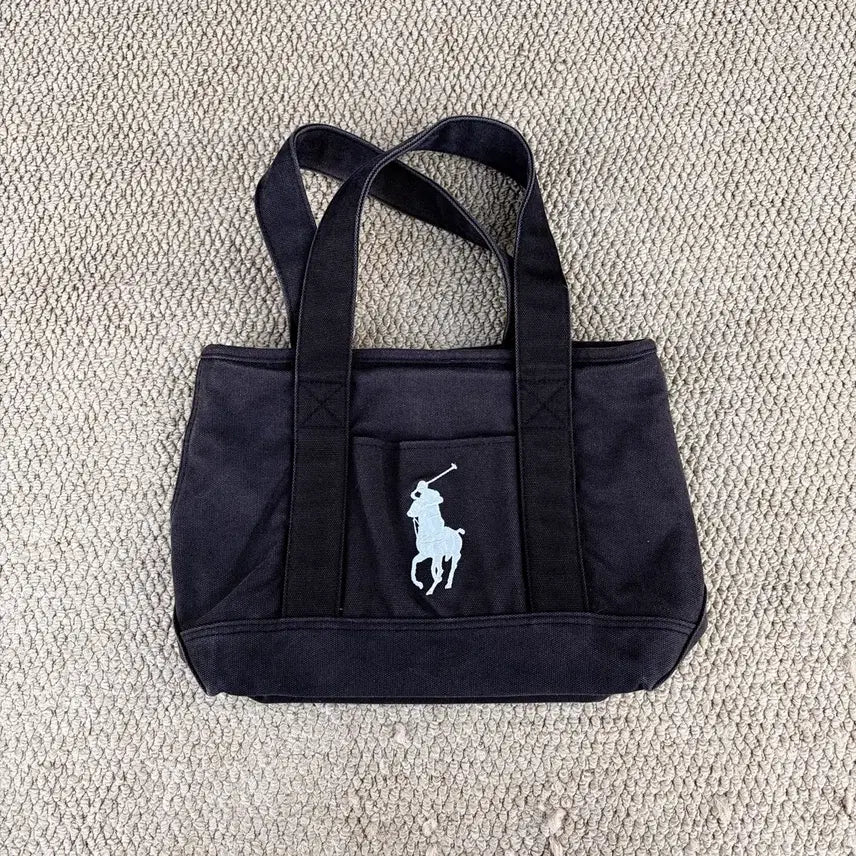 [BUNJANG] Polo Ralph Lauren White Big Pony Canvas Tote Bag / 폴로 랄프로렌 화이트 빅포니 캔버스 토드백