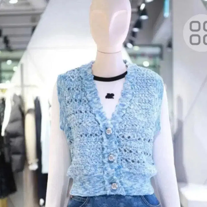 [BUNJANG] Lucky Chouette Atelier Line Knit Vest Blue Cardigan / 럭키슈에뜨 니트 조끼 블루 가디건