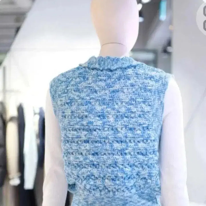 [BUNJANG] Lucky Chouette Atelier Line Knit Vest Blue Cardigan / 럭키슈에뜨 니트 조끼 블루 가디건